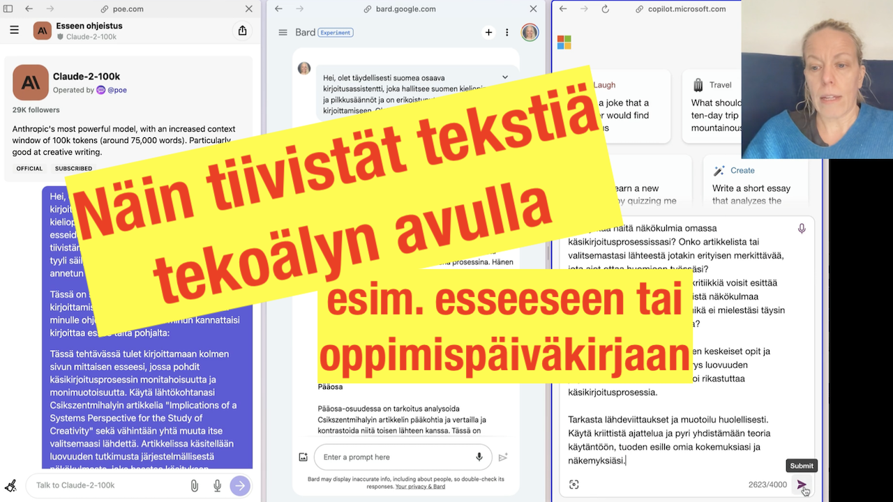 PIKAVINKKI: Oman tekstin tiivistäminen esseeksi, oppimispäiväkirjaksi tms. tekoälyn avulla
