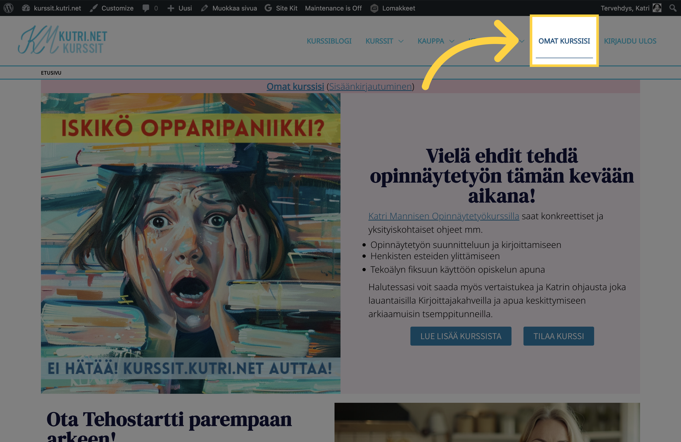 Klikkaa 'Omat kurssisi'